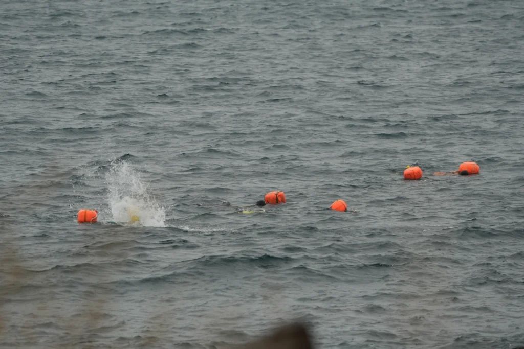 Haenyeo tewak floats off Hado-ri on Jeju's east coast