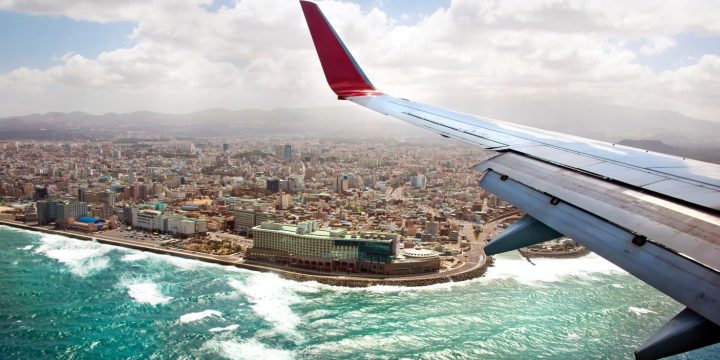 Plane landing over Jeju City